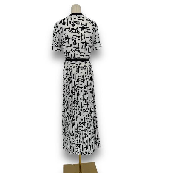 maje Black White Women's Rosyla Abstract Print Pleated Midi Dress, Size 40 (L) - Picture 2 of 7
